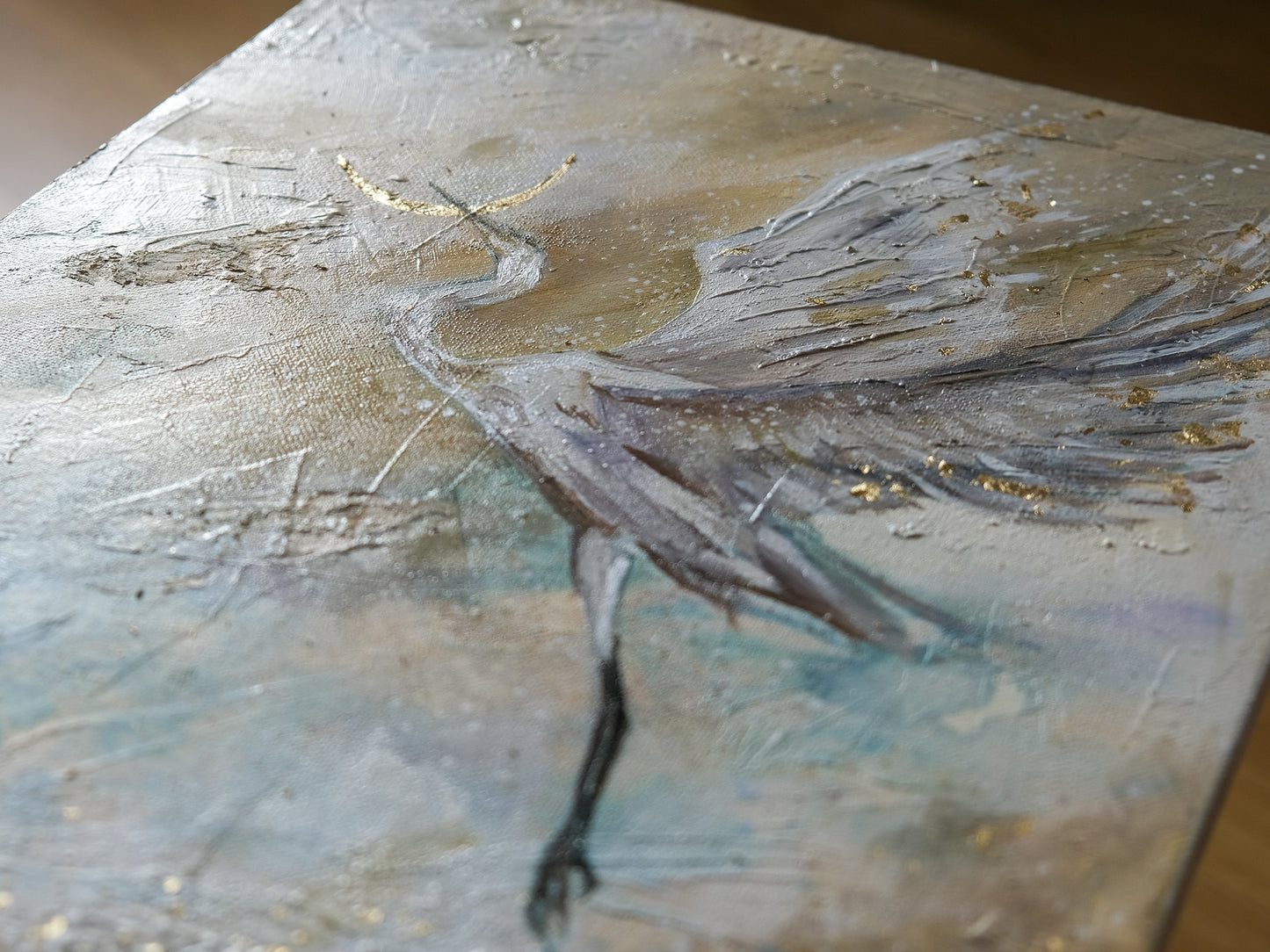 "Flying Crane " -  Original Mix Media Painting
