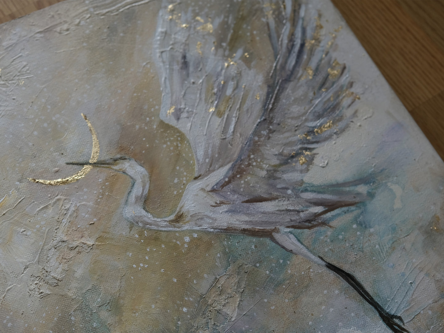 "Flying Crane " -  Original Mix Media Painting