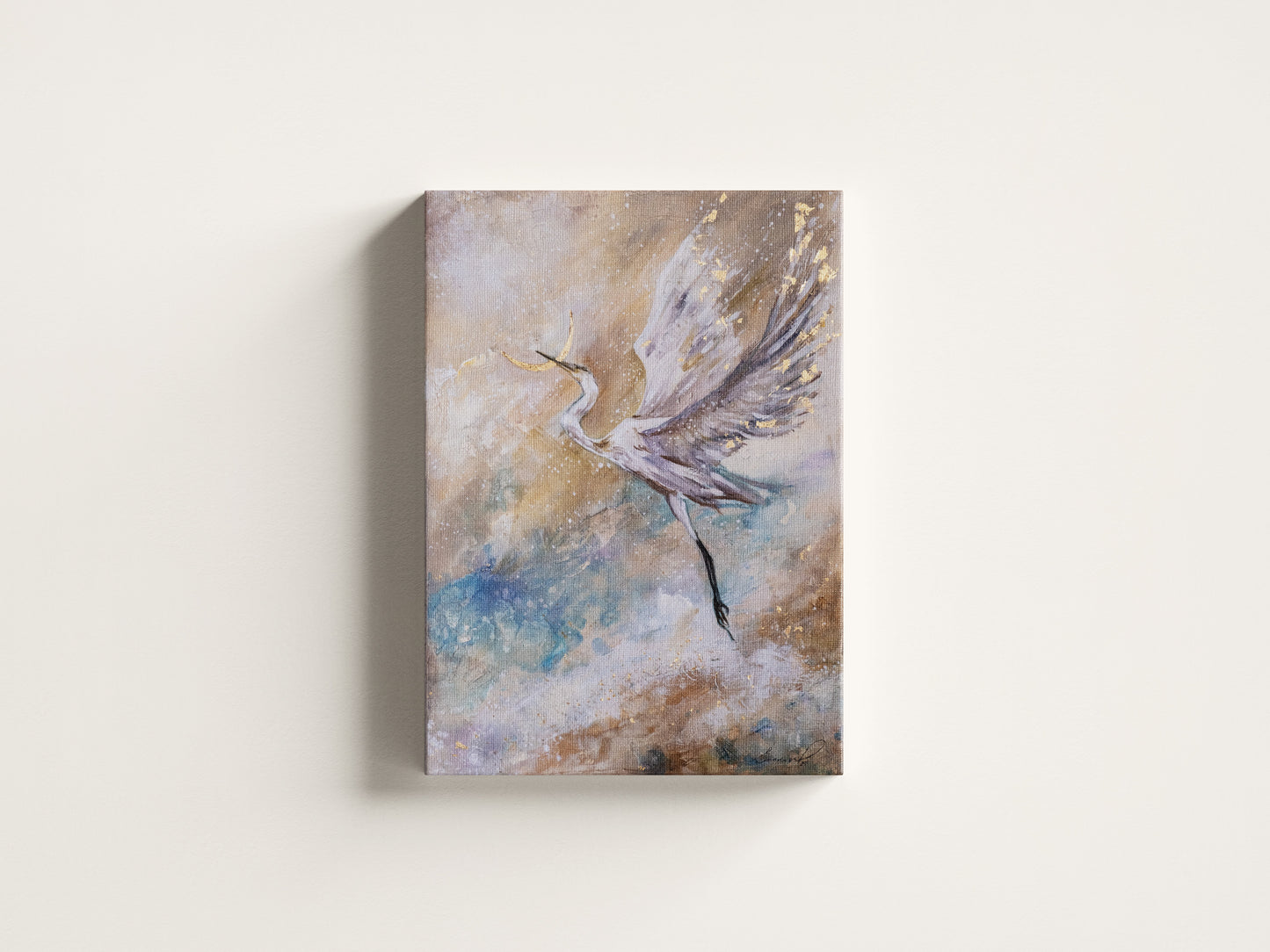 "Flying Crane " -  Original Mix Media Painting