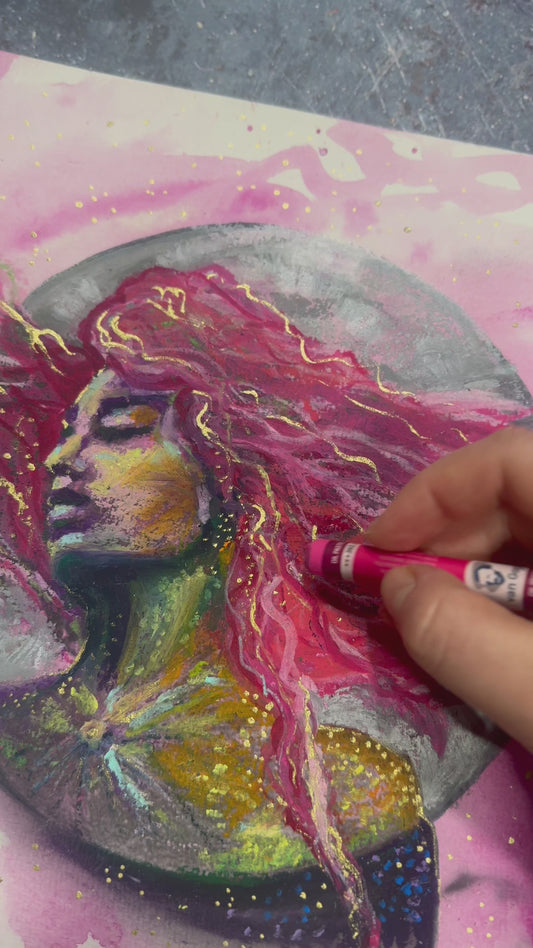 "Pink Moon" -  Original Oil Pastel